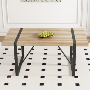 English Elm With Marble Pattern Top and Angular Black Legs This Extendable Table Suits Modern Dining Natural Wood MDF W2827P339226