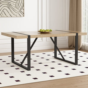 English Elm With Marble Pattern Top and Angular Black Legs This Extendable Table Suits Modern Dining Natural Wood MDF W2827P339226