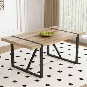 English Elm With Marble Pattern Top and Angular Black Legs This Extendable Table Suits Modern Dining Natural Wood MDF W2827P339226