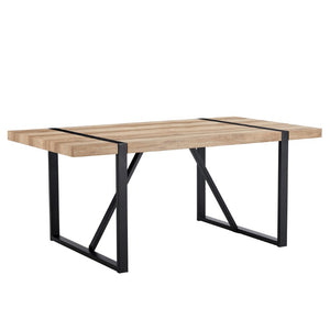 English Elm With Marble Pattern Top and Angular Black Legs This Extendable Table Suits Modern Dining Natural Wood MDF W2827P339226