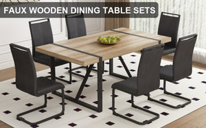 English Elm With Marble Pattern Top and Angular Black Legs This Extendable Table Suits Modern Dining Natural Wood MDF W2827P339226