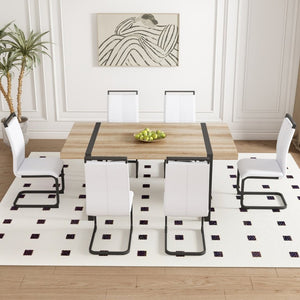 English Elm With Marble Pattern Top and Angular Black Legs This Extendable Table Suits Modern Dining Natural Wood MDF W2827P339226