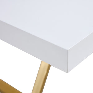 English Elm Industrial White Mdf Dining Table with Golden Metal Legs Seats Six for Modern Spaces W2827P345107