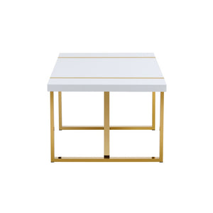 English Elm Industrial White Mdf Dining Table with Golden Metal Legs Seats Six for Modern Spaces W2827P345107