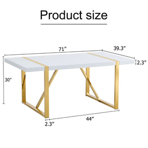 English Elm Industrial White Mdf Dining Table with Golden Metal Legs Seats Six for Modern Spaces W2827P345107