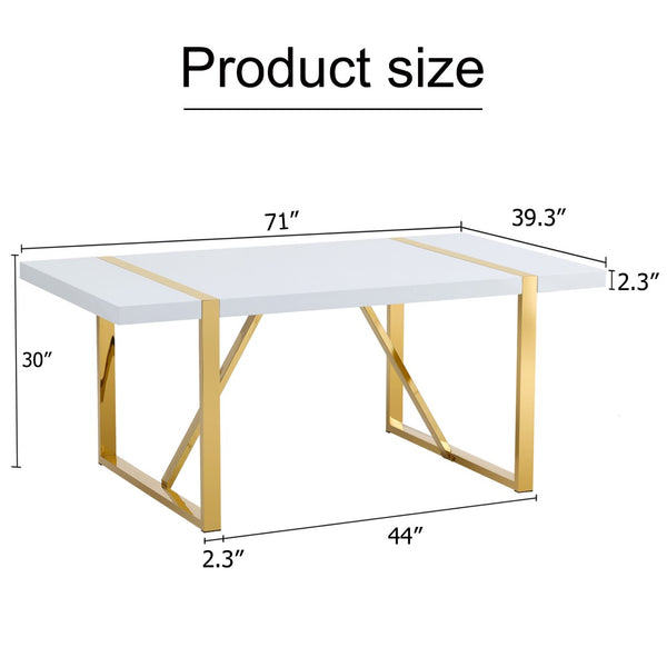 English Elm Industrial White Mdf Dining Table with Golden Metal Legs Seats Six for Modern Spaces W2827P345107