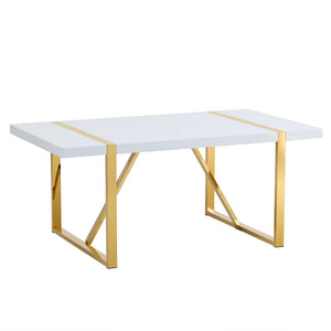 English Elm Industrial White Mdf Dining Table with Golden Metal Legs Seats Six for Modern Spaces W2827P345107