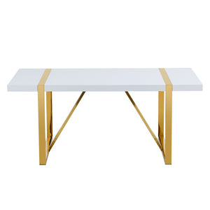 English Elm Industrial White Mdf Dining Table with Golden Metal Legs Seats Six for Modern Spaces W2827P345107