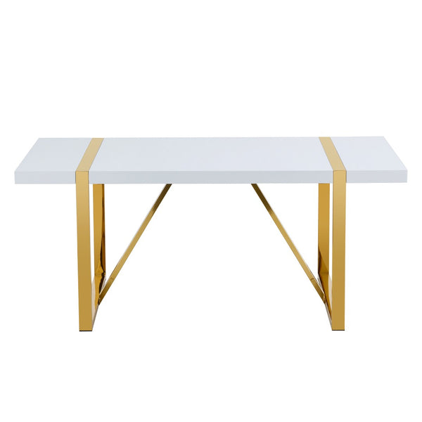 English Elm Industrial White Mdf Dining Table with Golden Metal Legs Seats Six for Modern Spaces W2827P345107
