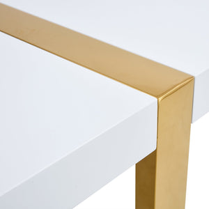 English Elm Industrial White Mdf Dining Table with Golden Metal Legs Seats Six for Modern Spaces W2827P345107