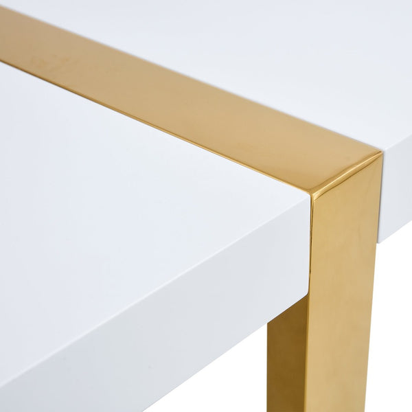 English Elm Industrial White Mdf Dining Table with Golden Metal Legs Seats Six for Modern Spaces W2827P345107