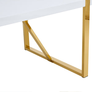 English Elm Industrial White Mdf Dining Table with Golden Metal Legs Seats Six for Modern Spaces W2827P345107