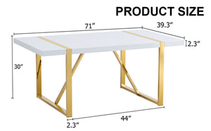 English Elm Industrial White Mdf Dining Table with Golden Metal Legs Seats Six for Modern Spaces W2827P345107