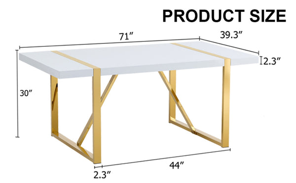 English Elm Industrial White Mdf Dining Table with Golden Metal Legs Seats Six for Modern Spaces W2827P345107