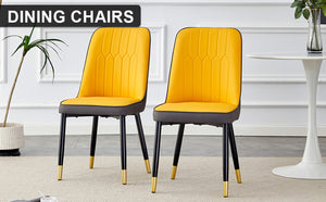 English Elm Orange PU Leather Dining Chairs Set of Two with Contrast Stitching for Modern Kitchens W2827P346044