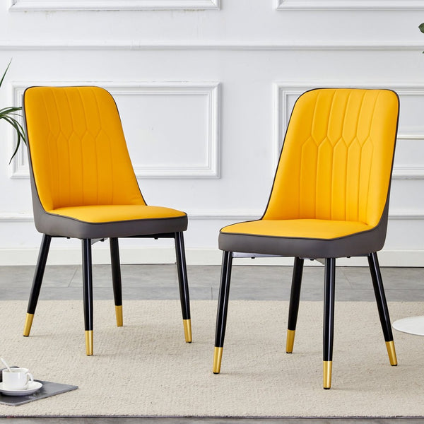 English Elm Orange PU Leather Dining Chairs Set of Two with Contrast Stitching for Modern Kitchens W2827P346044