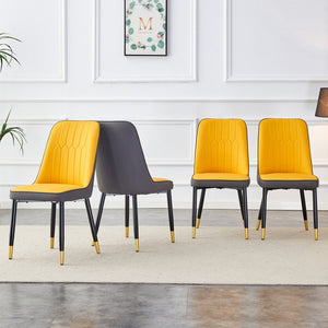 English Elm A Modern Set of 4 PU Leather Dining Chairs with Padded Seats and Metal Legs Yellow+Grey W2827P346045