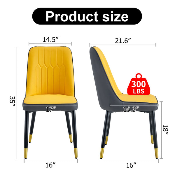English Elm A Modern Set of 4 PU Leather Dining Chairs with Padded Seats and Metal Legs Yellow+Grey W2827P346045