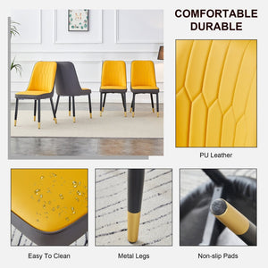 English Elm A Modern Set of 4 PU Leather Dining Chairs with Padded Seats and Metal Legs Yellow+Grey W2827P346045