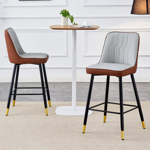 English Elm Modern High Back Faux Leather Dining Chairs Set of 4 with Chrome C Tube Legs Brown, Light Gray Metal, PU W2827P365713