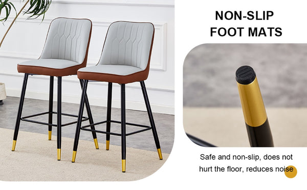 English Elm Modern High Back Faux Leather Dining Chairs Set of 4 with Chrome C Tube Legs Brown, Light Gray Metal, PU W2827P365713