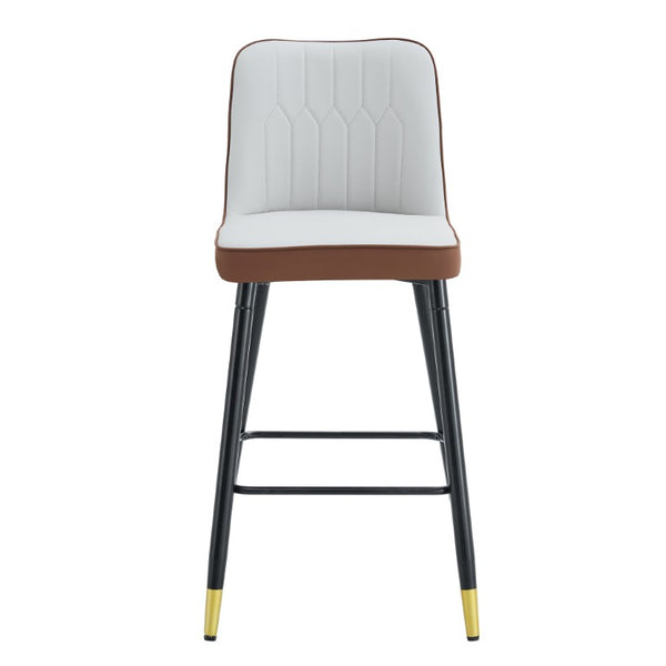 English Elm Modern High Back Faux Leather Dining Chairs Set of 4 with Chrome C Tube Legs Brown, Light Gray Metal, PU W2827P365713