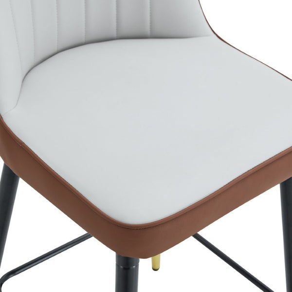 English Elm Modern High Back Faux Leather Dining Chairs Set of 4 with Chrome C Tube Legs Brown, Light Gray Metal, PU W2827P365713