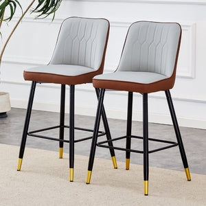 English Elm Modern High Back Faux Leather Dining Chairs Set of 4 with Chrome C Tube Legs Brown, Light Gray Metal, PU W2827P365713