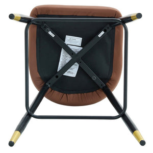 English Elm Modern High Back Faux Leather Dining Chairs Set of 4 with Chrome C Tube Legs Brown, Light Gray Metal, PU W2827P365713