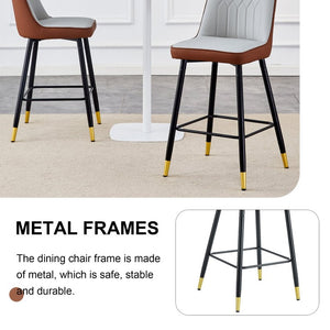 English Elm Modern High Back Faux Leather Dining Chairs Set of 4 with Chrome C Tube Legs Brown, Light Gray Metal, PU W2827P365713