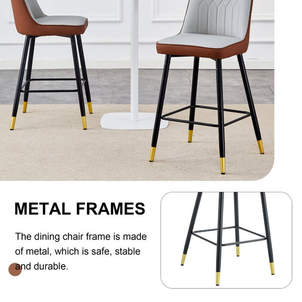 English Elm Modern High Back Faux Leather Dining Chairs Set of 4 with Chrome C Tube Legs Brown, Light Gray Metal, PU W2827P365713