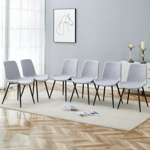 English Elm Comfortable Linen Cotton Dining Chair Set of Six with Ergonomic Curved Upholstered Seats W2827P385058