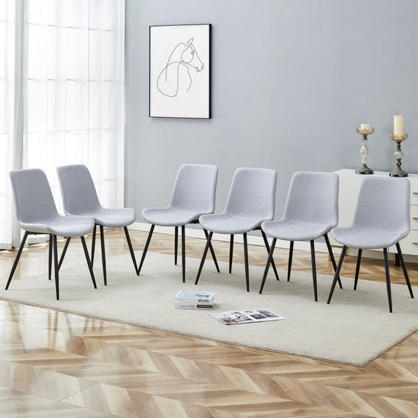 English Elm Comfortable Linen Cotton Dining Chair Set of Six with Ergonomic Curved Upholstered Seats W2827P385058