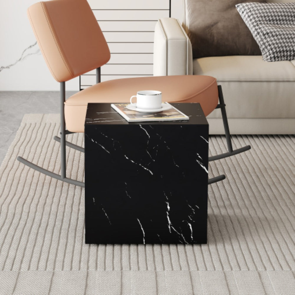 English Elm Cube Accent Table Black Marble Grain Mdf Minimalist End for Living Room Display W2827P387550