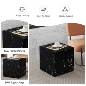 English Elm Cube Accent Table Black Marble Grain Mdf Minimalist End for Living Room Display W2827P387550