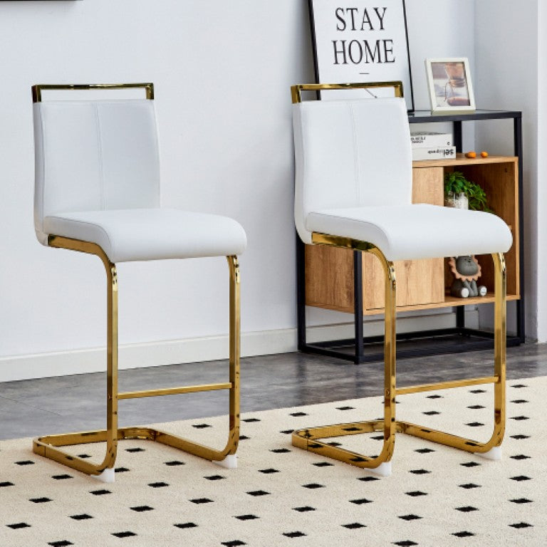 English Elm X-Bc-1162-Whgl-2In1 Gold Metal PU Leather Barstool for Kitchen Islands and Home Bars W2827P387801