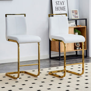 English Elm X-Bc-1162-Whgl-2In1 Gold Metal PU Leather Barstool for Kitchen Islands and Home Bars W2827P387801