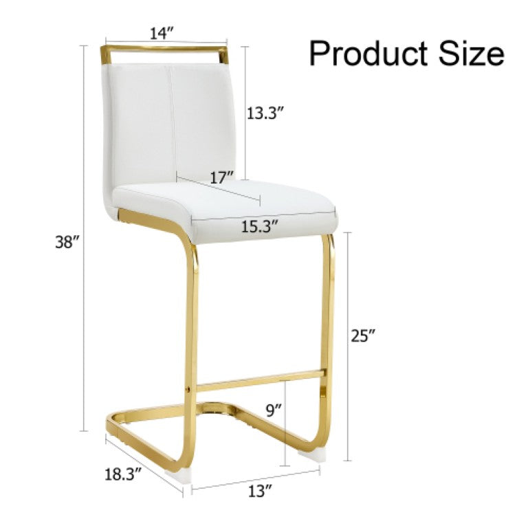 English Elm X-Bc-1162-Whgl-2In1 Gold Metal PU Leather Barstool for Kitchen Islands and Home Bars W2827P387801