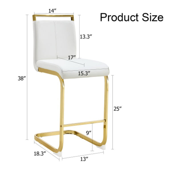 English Elm X-Bc-1162-Whgl-2In1 Gold Metal PU Leather Barstool for Kitchen Islands and Home Bars W2827P387801