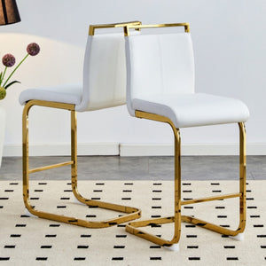 English Elm X-Bc-1162-Whgl-2In1 Gold Metal PU Leather Barstool for Kitchen Islands and Home Bars W2827P387801