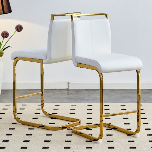 English Elm X-Bc-1162-Whgl-2In1 Gold Metal PU Leather Barstool for Kitchen Islands and Home Bars W2827P387801