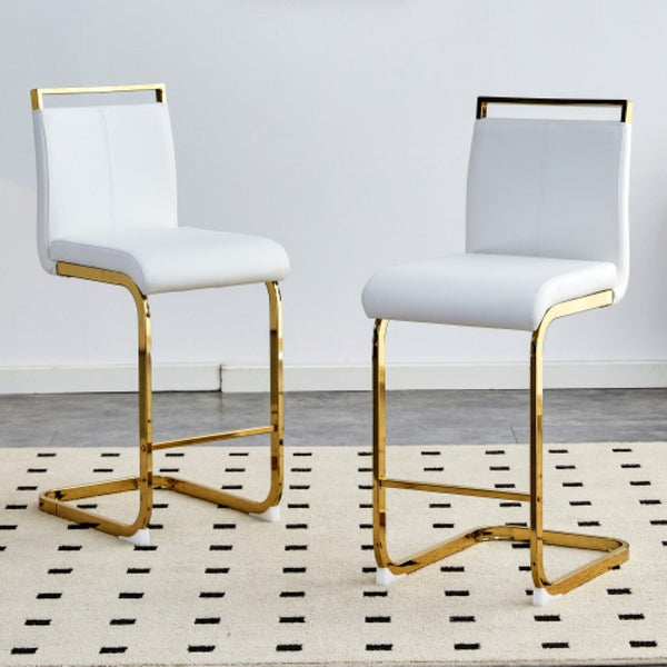 English Elm X-Bc-1162-Whgl-2In1 Gold Metal PU Leather Barstool for Kitchen Islands and Home Bars W2827P387801