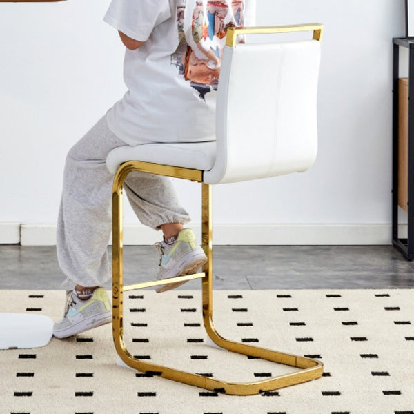 English Elm X-Bc-1162-Whgl-2In1 Gold Metal PU Leather Barstool for Kitchen Islands and Home Bars W2827P387801