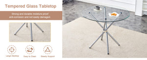 English Elm Round Glass Dining Table with Sculptural Silver Ring Base Seats Four to Six in Style W2827P387803