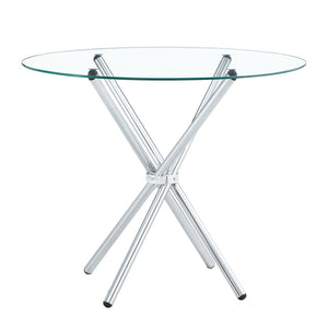 English Elm Round Glass Dining Table with Sculptural Silver Ring Base Seats Four to Six in Style W2827P387803