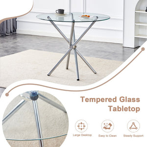 English Elm Round Glass Dining Table with Sculptural Silver Ring Base Seats Four to Six in Style W2827P387803