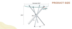 English Elm Round Glass Dining Table with Sculptural Silver Ring Base Seats Four to Six in Style W2827P387803