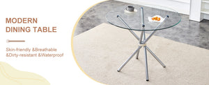 English Elm Round Glass Dining Table with Sculptural Silver Ring Base Seats Four to Six in Style W2827P387803