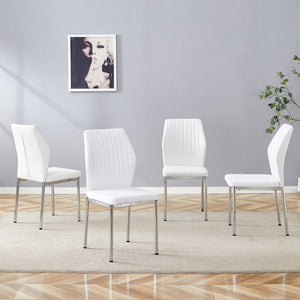 English Elm Luxury Channel Stitched White Pu Dining Chairs Set of 4 with Silver Metal Legs W2827P387804