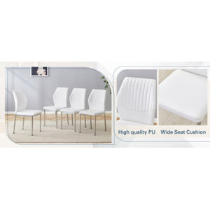 English Elm Luxury Channel Stitched White Pu Dining Chairs Set of 4 with Silver Metal Legs W2827P387804